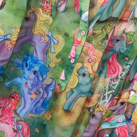 Iron Fist My Little Pony MLP Button up SHEER LONG SLEEVE BLOUSE Top colorful SM - Picture 6 of 9